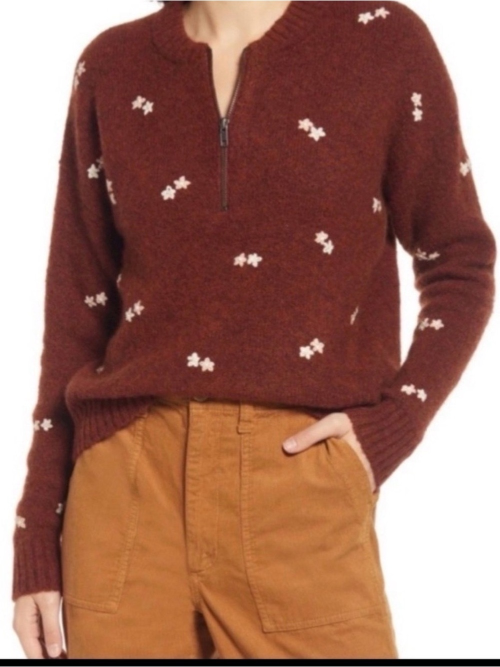 Madewell Brown Embroidered Enfield Half Zip Alpaca Wool Sweater Sz S